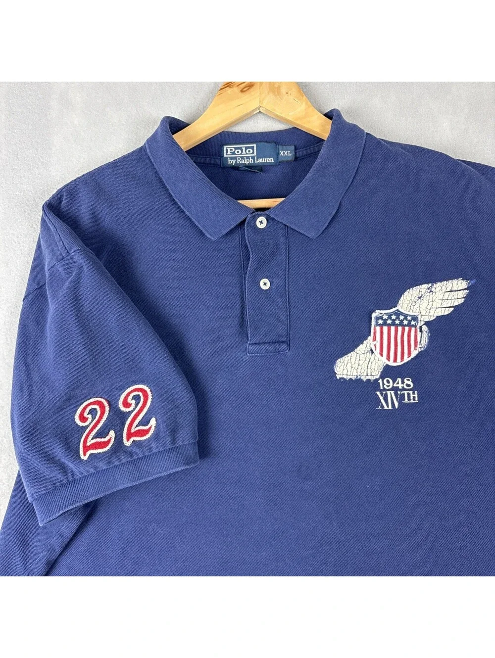 Polo Ralph Lauren Shirt Mens XXL Blue 1948 XIVth Patch PWing 22 Chain Stitch